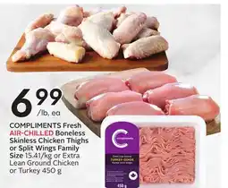 Sobeys Fresh AIR-CHILLED Boneless Skinless Chicken Thighs or Split Wings Family Size offer