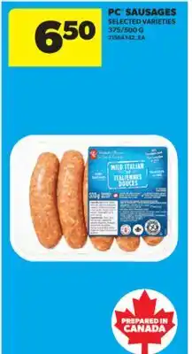 Real Canadian Superstore PC SAUSAGES, 375/500 G offer