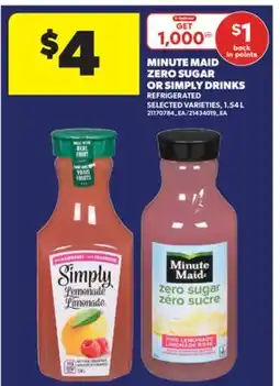 Real Canadian Superstore MINUTE MAID ZERO SUGAR OR SIMPLY DRINKS, 1.54 L offer