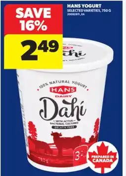 Real Canadian Superstore HANS YOGURT, 750 G offer