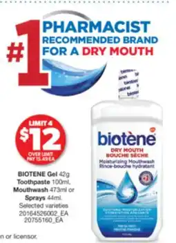 Real Canadian Superstore BIOTENE GEL, 42G TOOTHPASTE, 100ML, MOUTHWASH, 473ML OR SPRAYS, 44ML offer