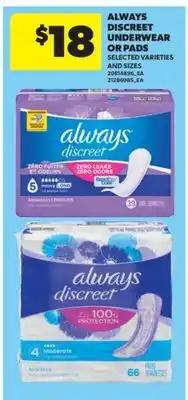 Real Canadian Superstore ALWAYS DISCREET UNDERWEAR OR PADS offer