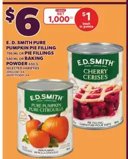 Loblaws E. D. SMITH PURE PUMPKIN PIE FILLING, 796 ML OR PIE FILLINGS, 540 ML OR BAKING POWDER, 450 G offer