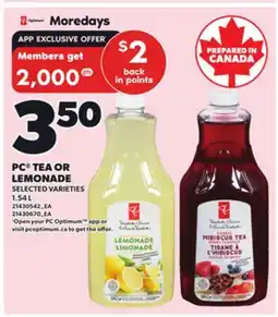 Loblaws PC TEA OR LEMONADE, 1.54 L offer