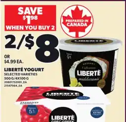 Loblaws LIBERTÉ YOGURT, 500 G/4X100 G offer
