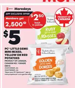 Loblaws PC LITTLE GEMS MINI MIXED, YELLOW OR RED POTATOES, 680 G offer