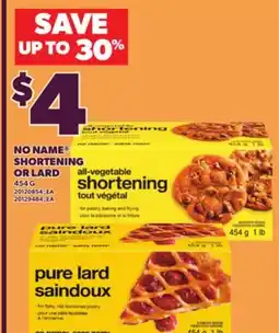 Loblaws NO NAME SHORTENING OR LARD, 454 G offer
