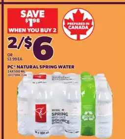 Loblaws PC NATURAL SPRING WATER, 24X500 ML offer