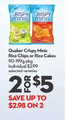 Longo's Quaker Crispy Minis Rice Chips or Rice Cakes offer
