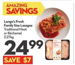 Longo's Fresh Family Size Lasagna offer