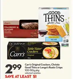 Longo's Carr's Original Crackers, Christie Good Thins or Longo's Rustic Crisps offer