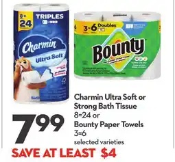 Longo's Charmin Ultra Soft or Strong Bath Tissue 8 = 24 or Bounty Paper Towels 3 = 6 offer