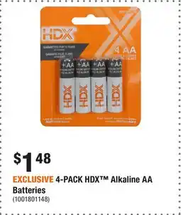 Home Depot EXCLUSIVE 4-PACK HDX Alkaline AA Batteries offer