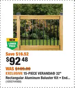 Home Depot EXCLUSIVE 15-PIECE VERANDA 32 Rectangular Aluminum Baluster Kit • Endpost not included offer