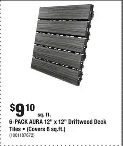 Home Depot 6-PACK AURA 12 x 12 Driftwood Deck Tiles • (Covers 6 sq.ft.) offer