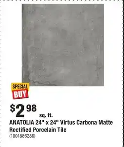 Home Depot ANATOLIA 24 x 24 Virtus Carbona Matte Rectified Porcelain Tile offer