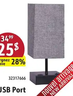 Sushi Shop Brushed Steel Stick Table Lamp with Charging Outlet Base offer