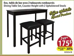 Sushi Shop Dining Table Set, Counter Height with 2 Upholstered Stools offer