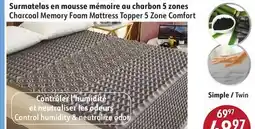 Sushi Shop Twin Charcoal Memory Foam Mattress Topper w5 Zone Comfort offer