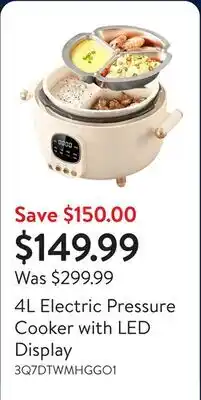 Walmart 4L Electric Pressure Cooker with LED Display offer
