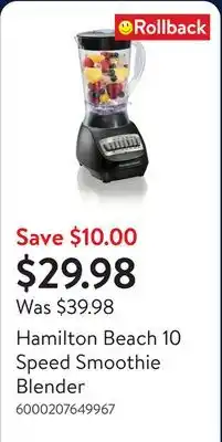 Walmart Hamilton Beach 10 Speed Smoothie Blender offer