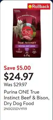 Walmart Purina ONE True Instinct Beef & Bison, Dry Dog Food offer