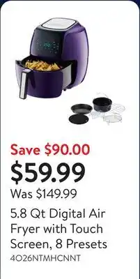 Walmart 5.8 Qt Digital Air Fryer with Touch Screen, 8 Presets offer