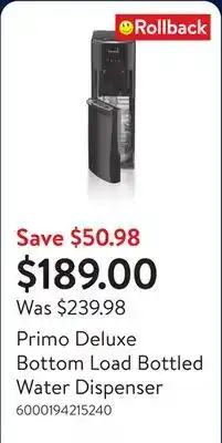 Walmart Primo Deluxe Bottom Load Bottled Water Dispenser offer