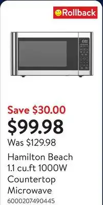 Walmart Hamilton Beach 1.1 cu.ft 1000W Countertop Microwave offer