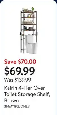 Walmart Kalrin 4-Tier Over Toilet Storage Shelf, Brown offer
