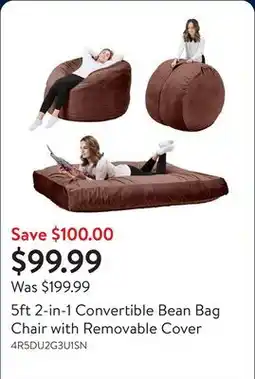 Walmart 5ft 2-in-1 Convertible Bean Bag Chair with Removable Cover offer