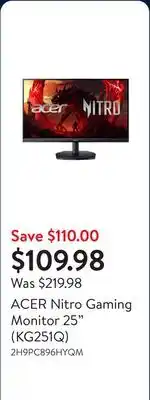 Walmart ACER Nitro Gaming Monitor 25 (KG251Q) offer