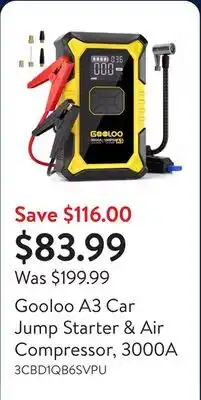 Walmart Gooloo A3 Car Jump Starter & Air Compressor, 3000A offer