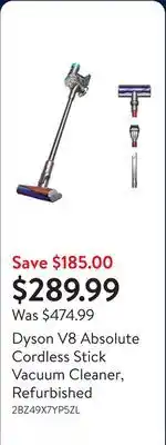 Walmart Dyson V8 Absolute Cordless Stick Vacuum Cleaner, Refurbished offer