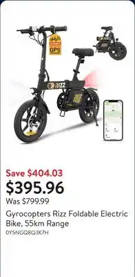 Walmart Gyrocopters Rizz Foldable Electric Bike, 55km Range offer