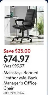 Walmart Mainstays Bonded Leather Mid-Back Manager's Office Chair offer
