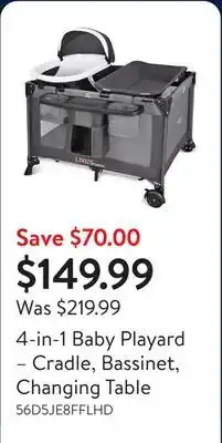 Walmart 4-in-1 Baby Playard – Cradle, Bassinet, Changing Table offer