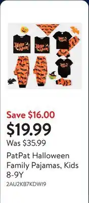 Walmart PatPat Halloween Family Pajamas, Kids 8-9Y offer