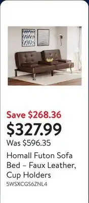Walmart Homall Futon Sofa Bed – Faux Leather, Cup Holders offer