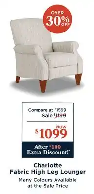 La Z Boy Charlotte Fabric High Leg Lounger offer