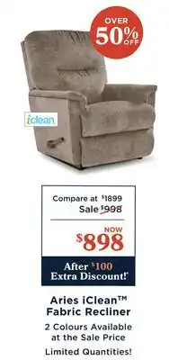 La Z Boy Aries iCleanTM Fabric Recliner offer