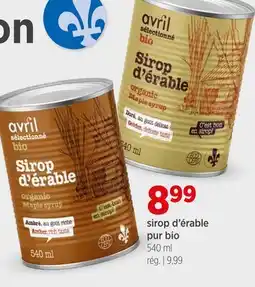 Avril Sirop d'érable pur bio offer