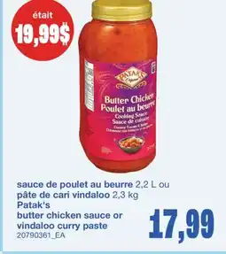 Wholesale Club SAUCE DE POULET AU BEURRE 2,2 L OU PÂTE DE CARI VINDALOO 2,3 KG offer