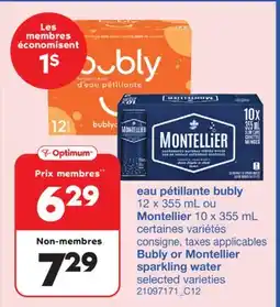 Wholesale Club EAU PÉTILLANTE BUBLY 12 X 355 ML OU MONTELLIER 10 X 355 ML offer