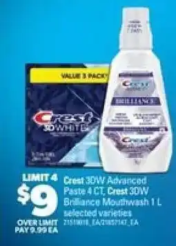 Real Canadian Superstore Crest 3DW Advanced Paste & Mouthwash offer