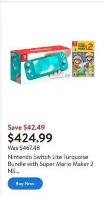 Walmart Nintendo Switch Lite Turquoise Bundle with Super Mario Maker 2 offer