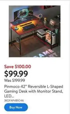 Walmart Pinmoco 42” Reversible L-Shaped Gaming Desk with Monitor Stand, LED offer