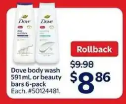 Walmart Dove body wash 591 mL or beauty bars 6-pack offer