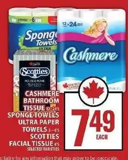 Food Basics Cashmere Bathroom Tissue, SpongeTowels Ultra Paper Towels, Scotties Facial Tissue offer