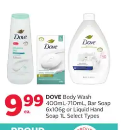 Rexall DOVE Body Wash 400mL-710mL, Bar Soap 6x106g or Liquid Hand Soap 1L offer